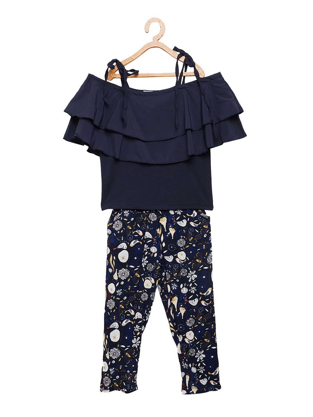 

Camey Girls Navy Blue Solid Top with Trousers