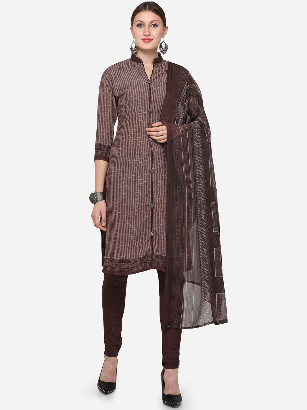 

Rajnandini Brown Striped Unstitched Dress Material