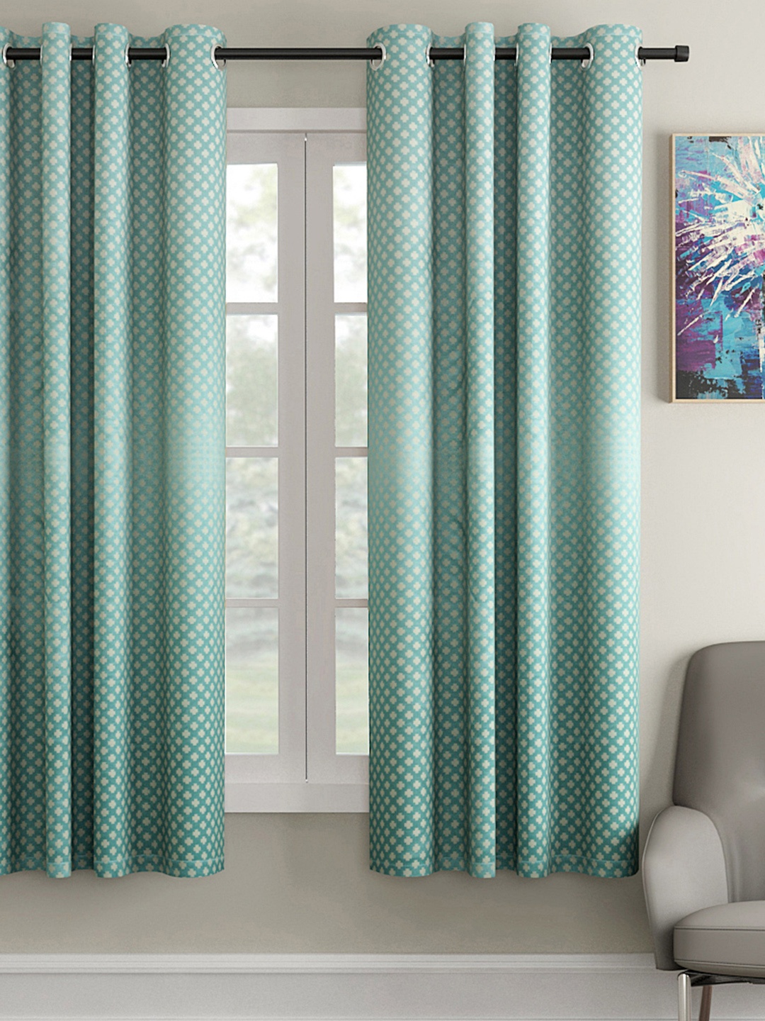 Soumya Turquoise Blue Single Window Curtains