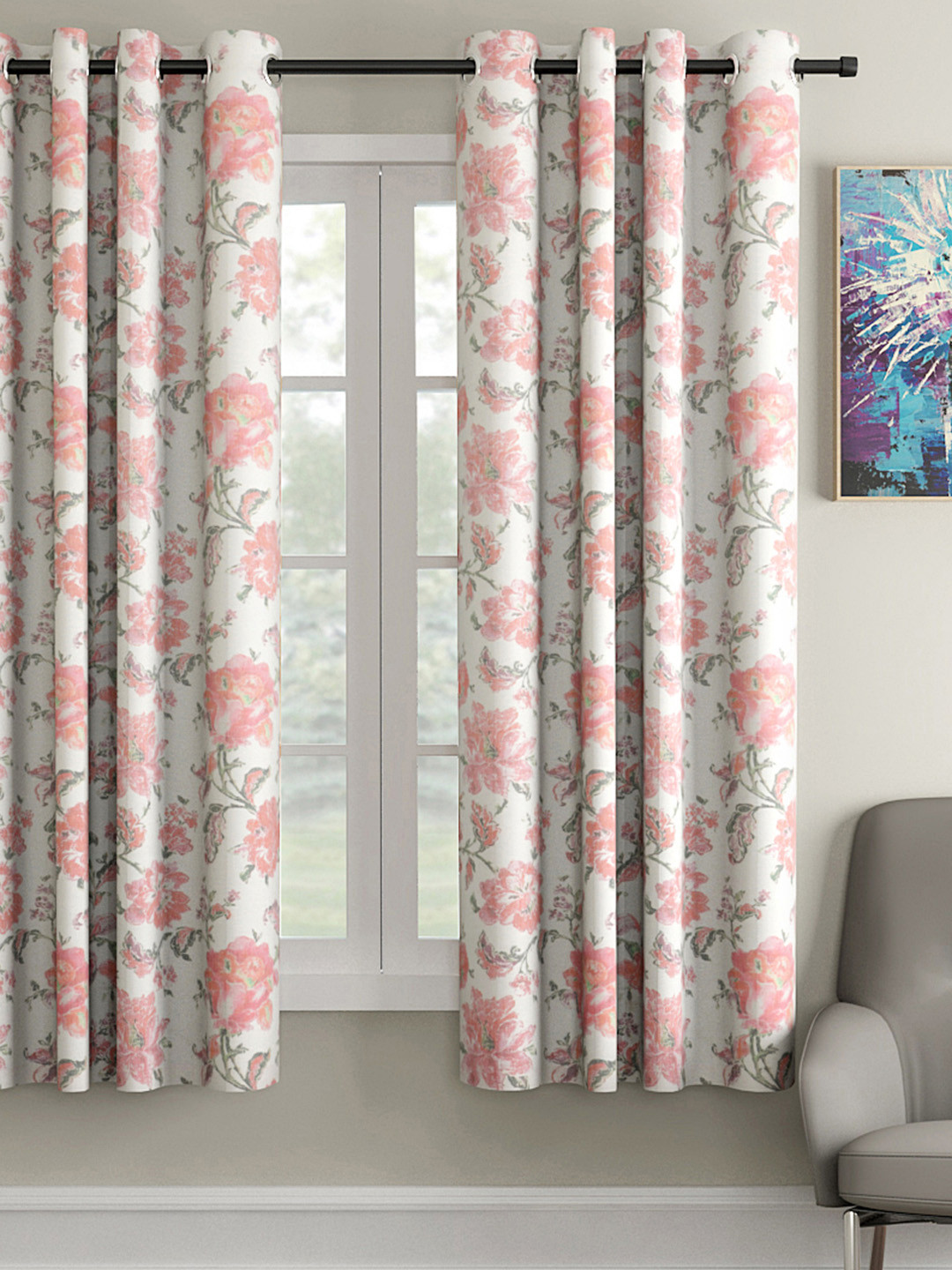 

Soumya Off-White & Pink Single Window Curtains