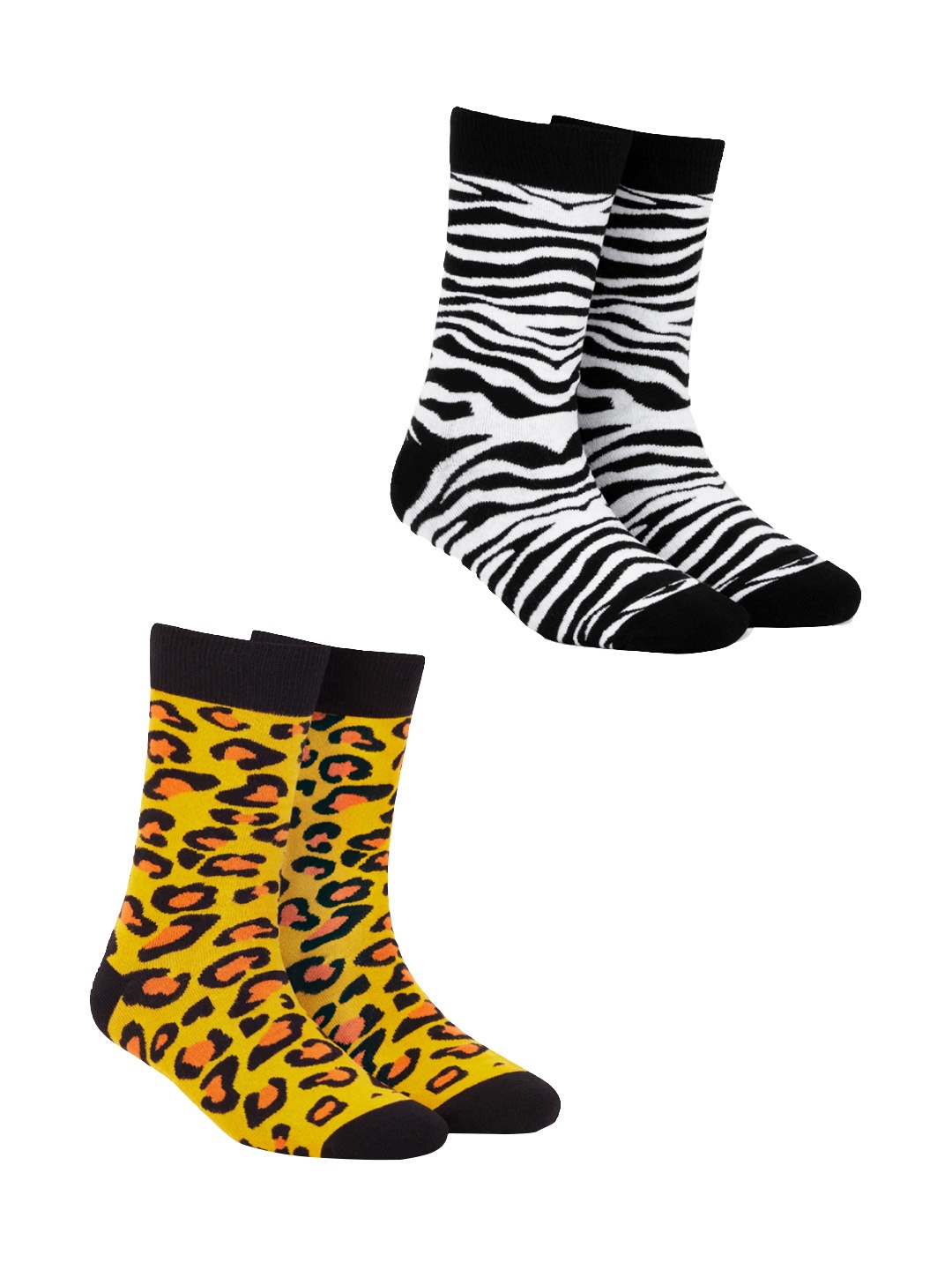 

Dynamocks Unisex Pack Of 2 Patterned Calf-Length Animal Printed Socks, Mustard