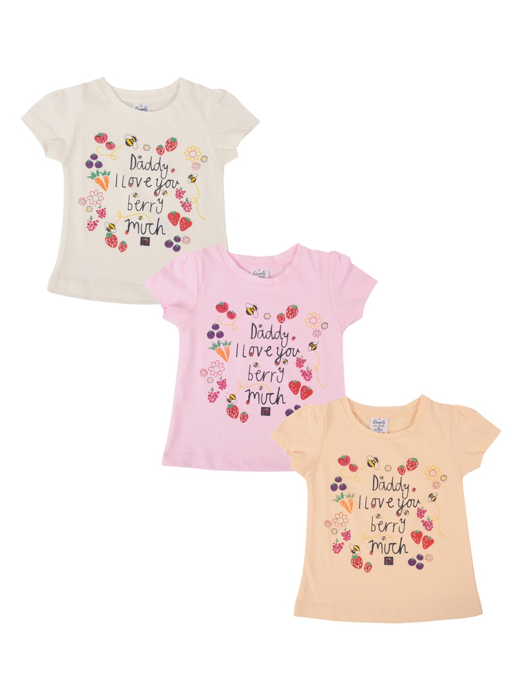 

Simply Girls Pack of 3 Printed Pure Cotton Tops, Pink