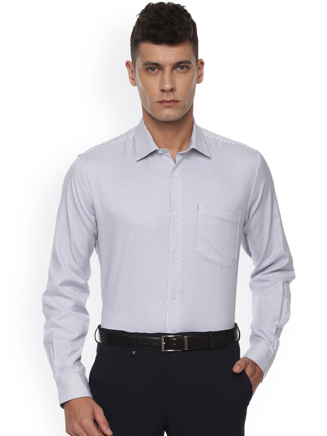 

Louis Philippe Permapress Men Blue Slim Fit Striped Formal Shirt