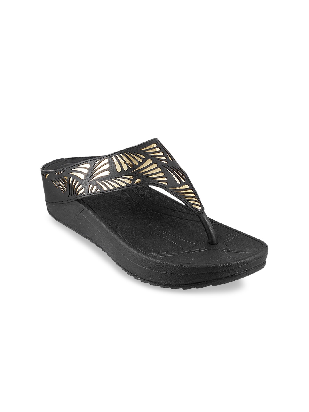 

Metro Women Black & Gold-Toned Solid Sandals