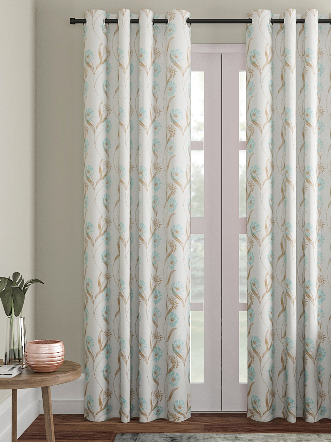 Soumya White & Blue Single Long Door Curtain