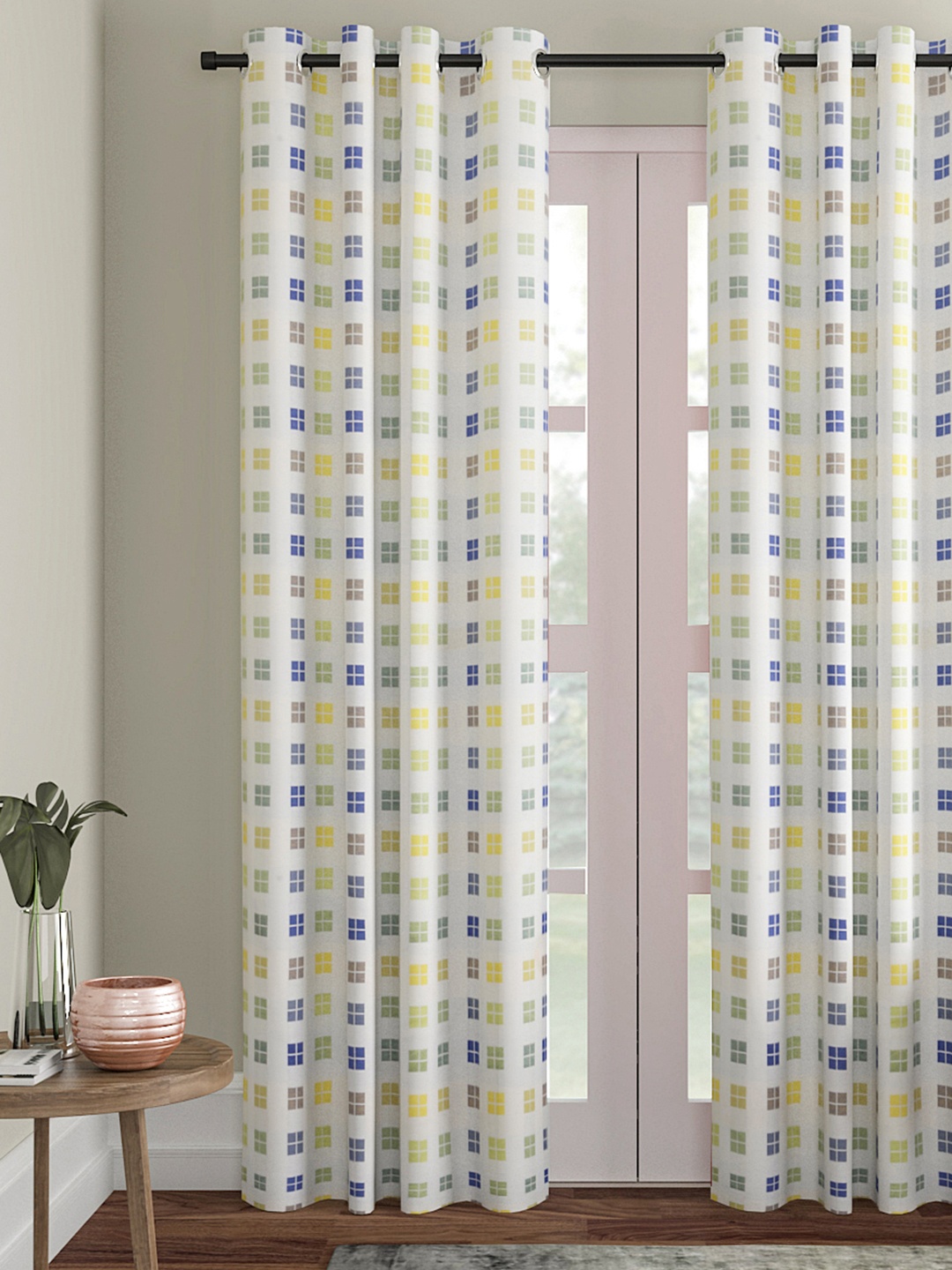 

Soumya White & Blue Single Door Curtain