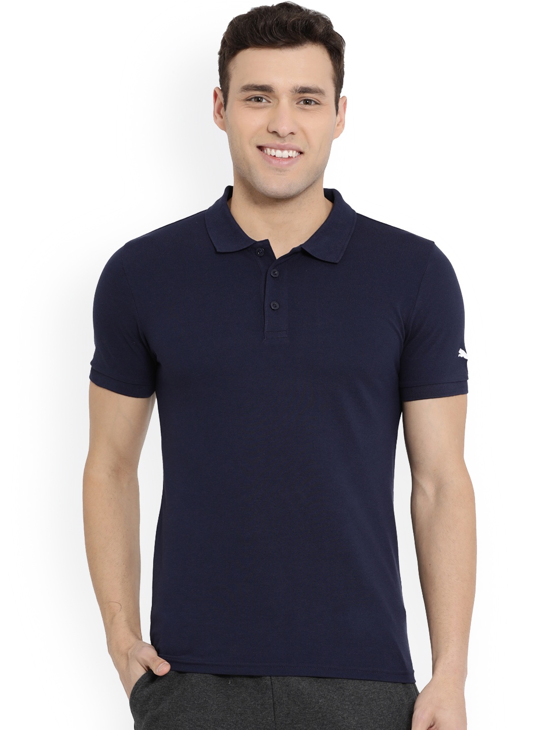 Puma Men Blue Solid Polo Collar T-shirt