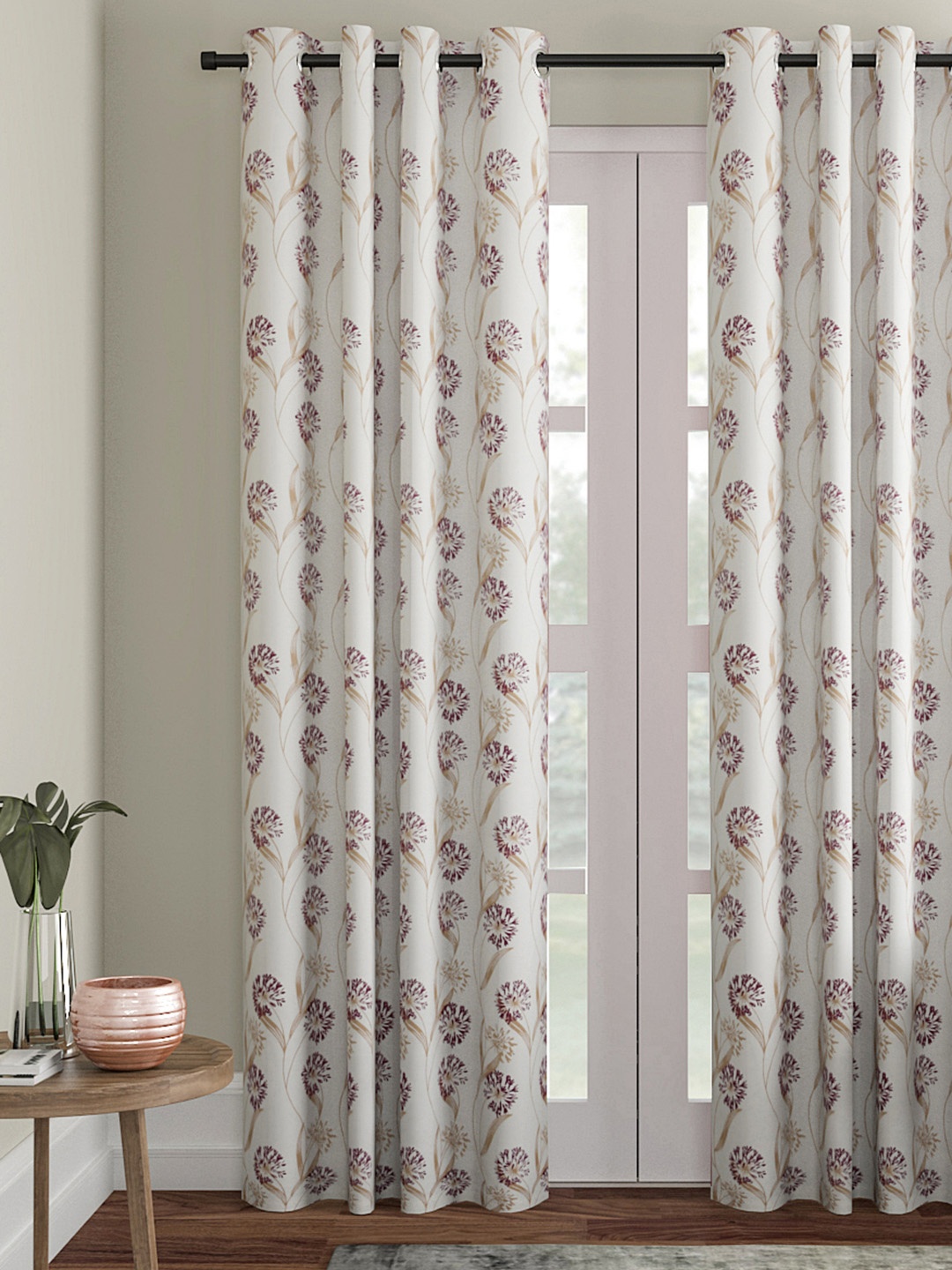 

Soumya Off-White & Purple Single Long Door Curtain