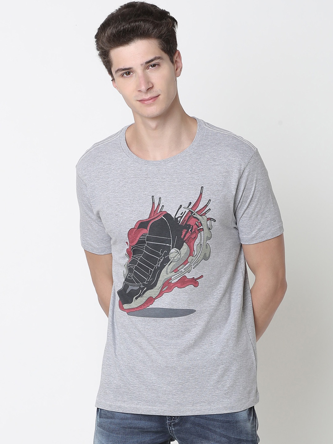 

Newport Men Grey Printed Round Neck T-shirt
