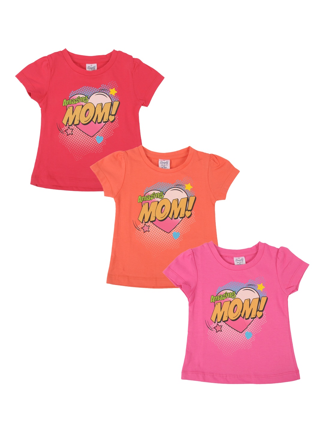 

Simply Girls Pack of 3 Printed Pure Cotton Tops, Orange