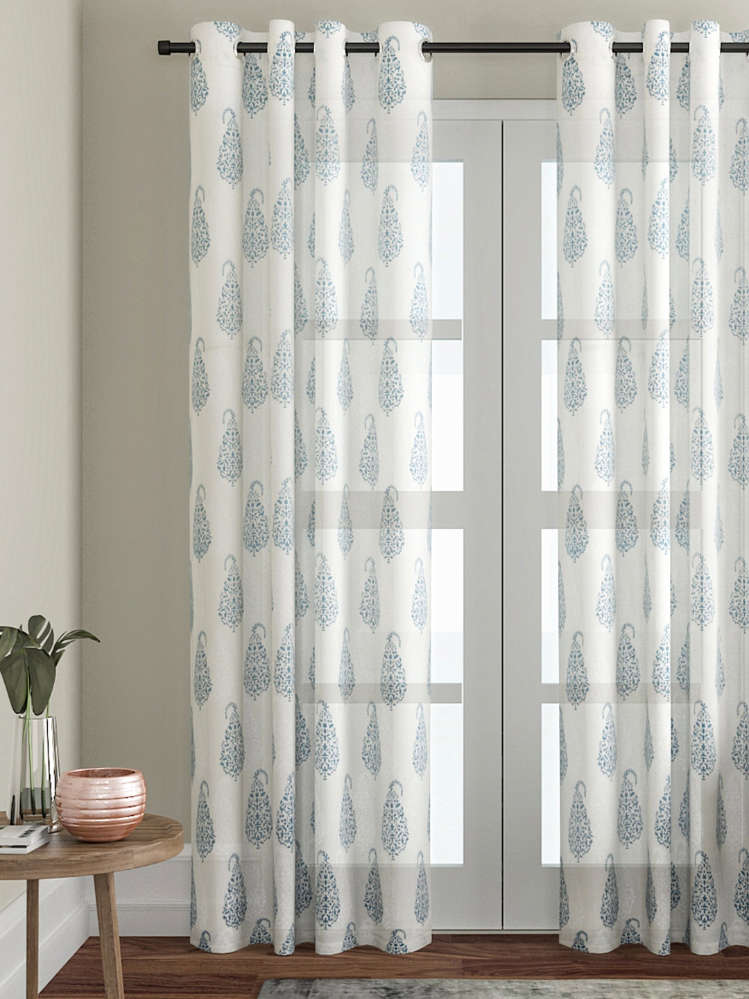 

Soumya White & Blue Single Long Door Curtain