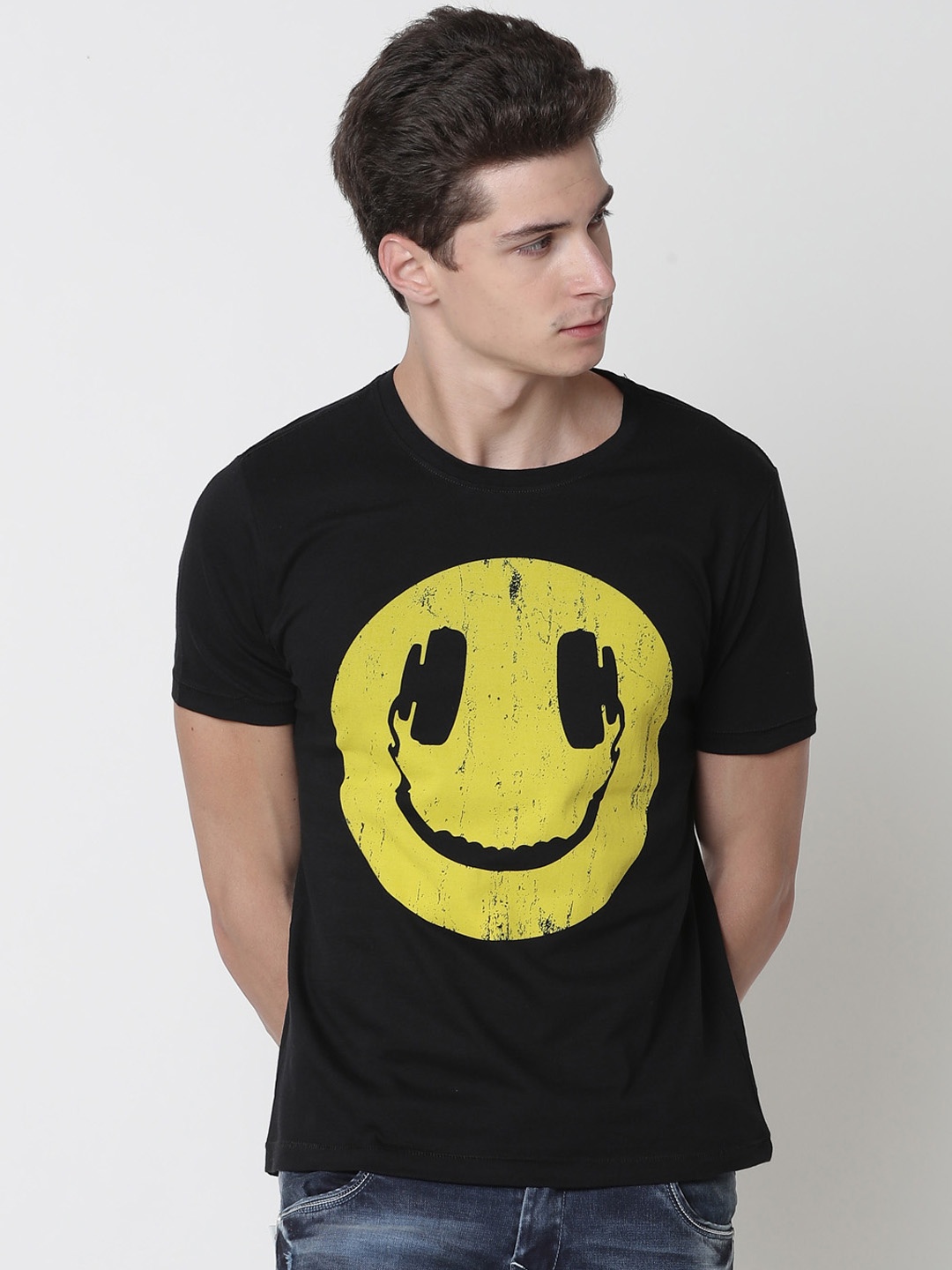 

Newport Men Black Printed Round Neck Pure Cotton T-shirt