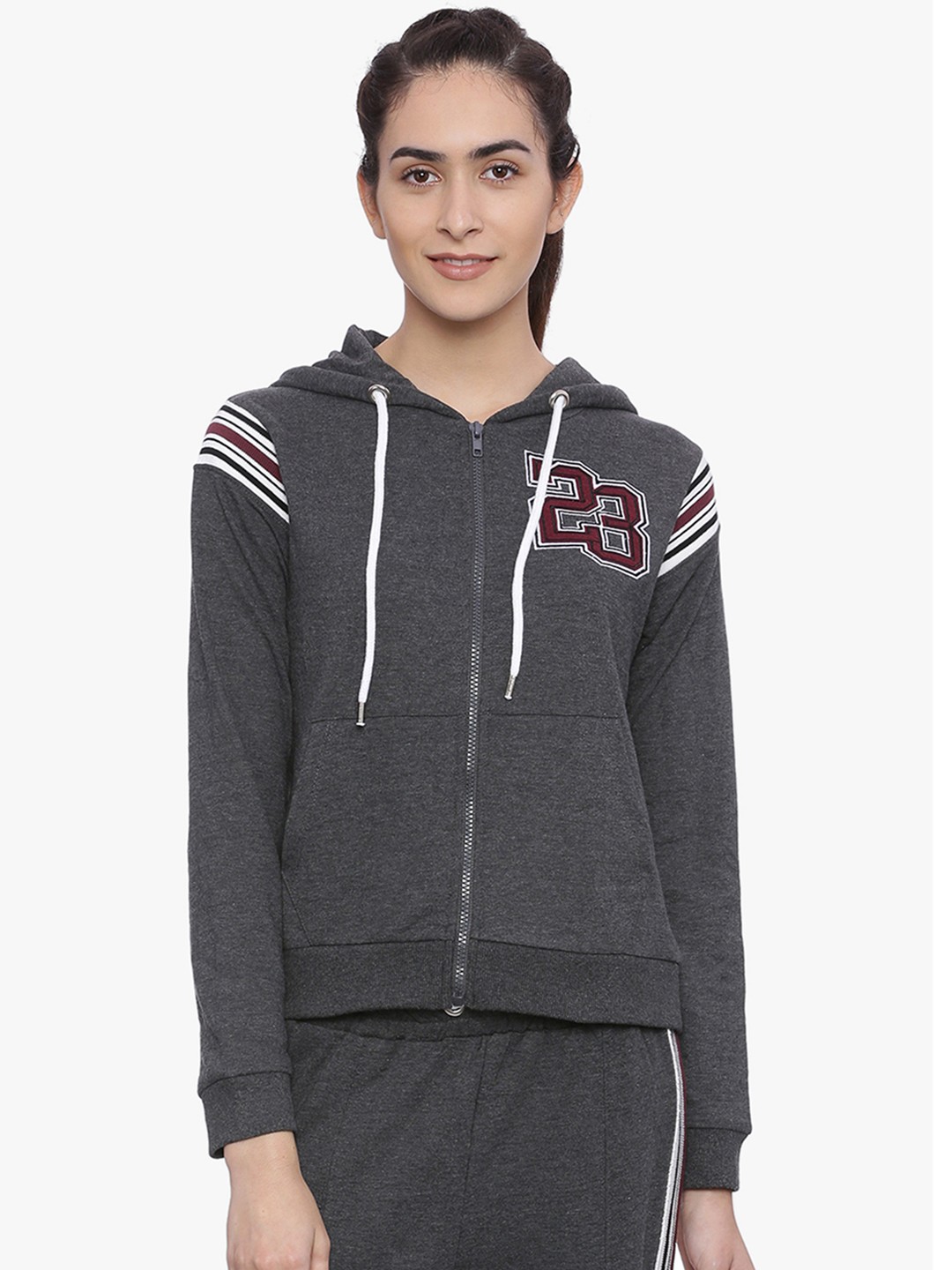 

Slumber Jill Women Grey Printed Hooded Sweatshirt