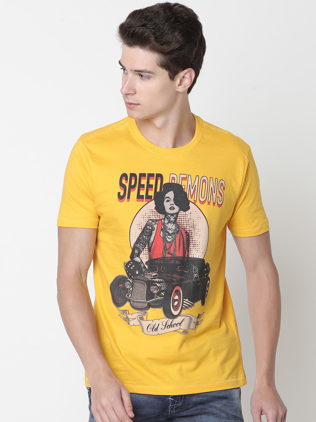 

Newport Men Yellow Printed Round Neck Pure Cotton T-shirt