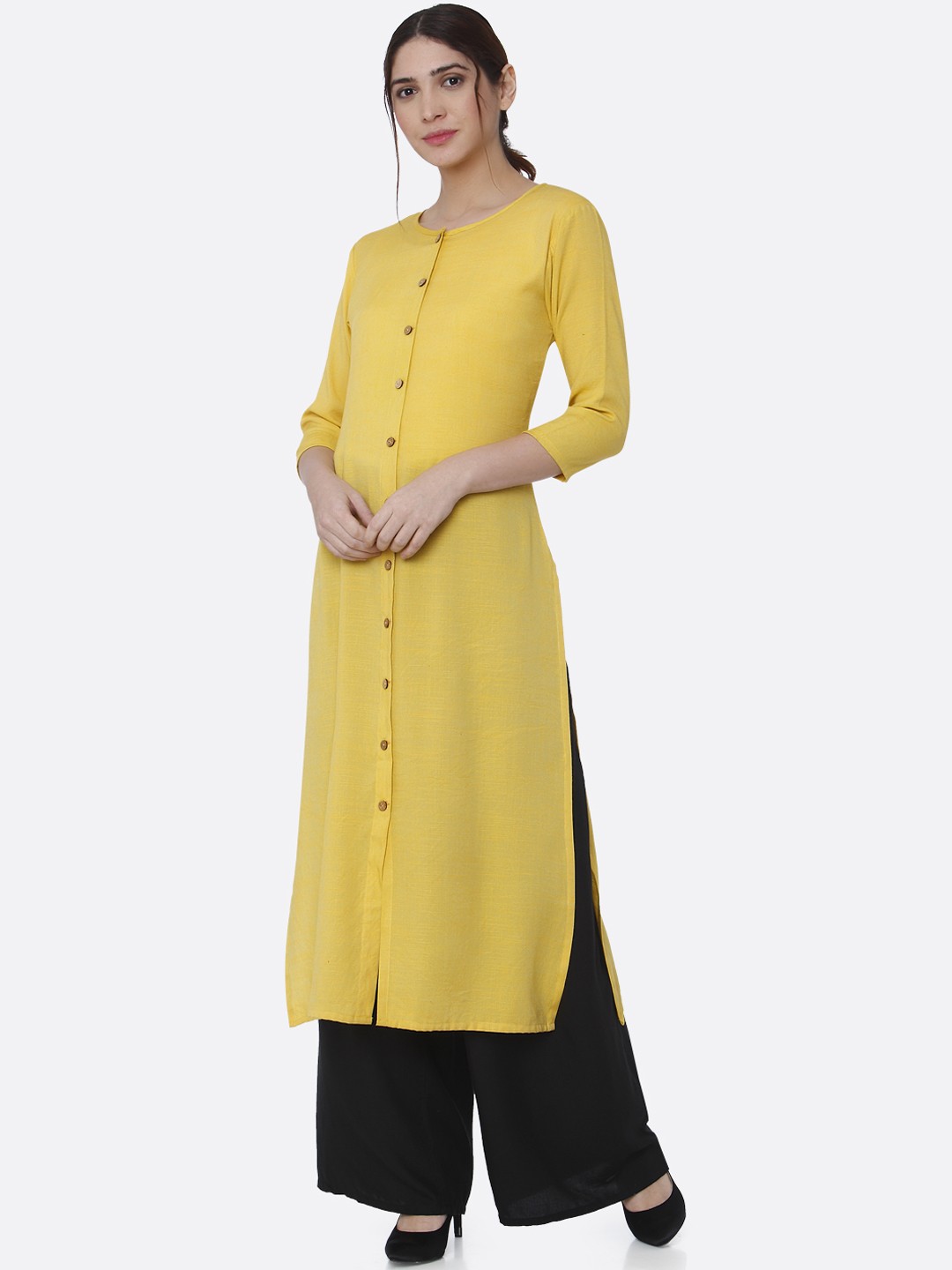 

shiloh Women Yellow & Black Solid Kurta with Palazzos
