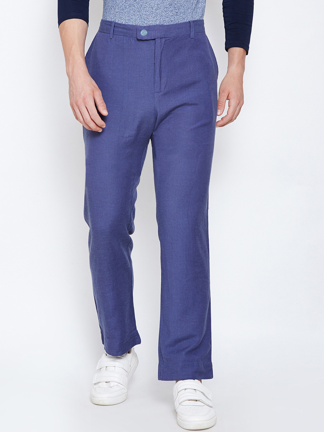 

Oxolloxo Men Navy Blue Regular Fit Solid Regular Trousers