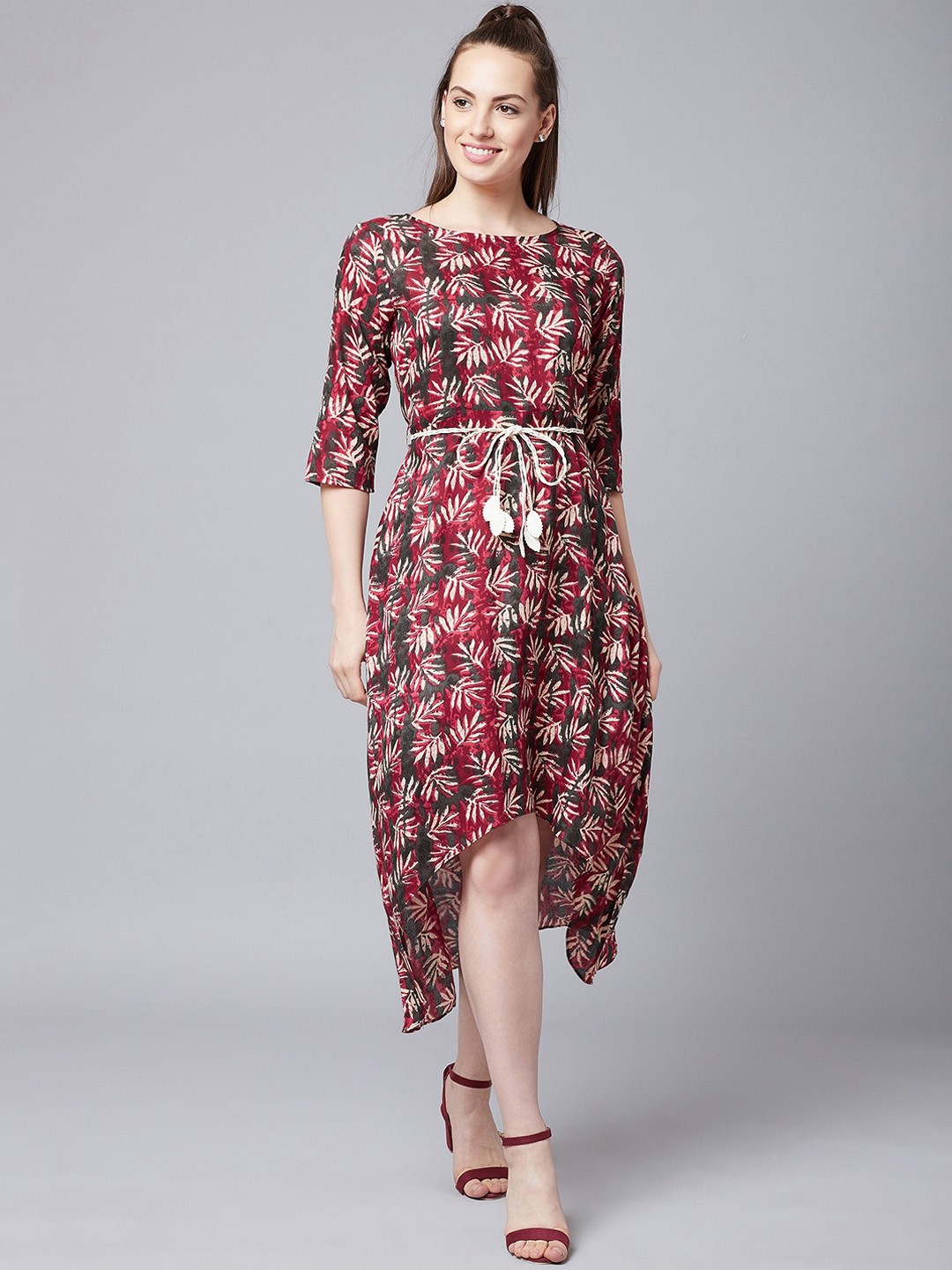 

Athena Women Red & Beige A-Line Dress