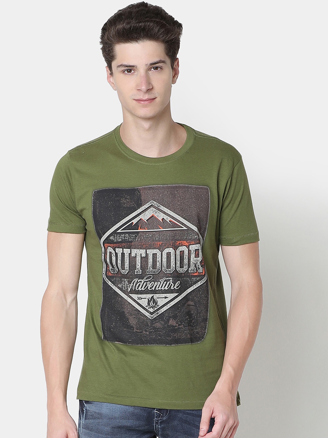 

Newport Men Green Printed Round Neck Pure Cotton T-shirt