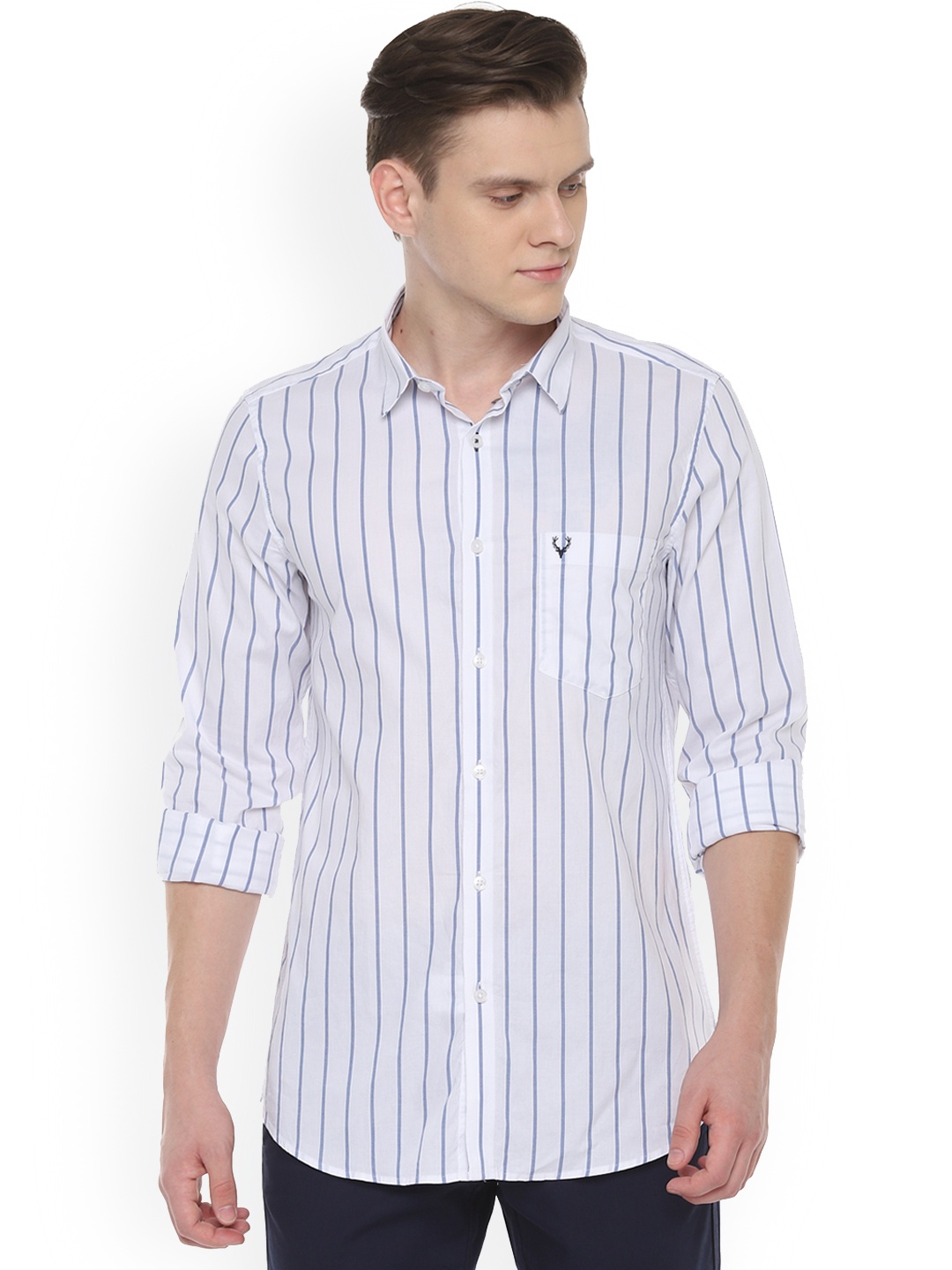 

Allen Solly Men White & Blue Slim Fit Striped Casual Shirt