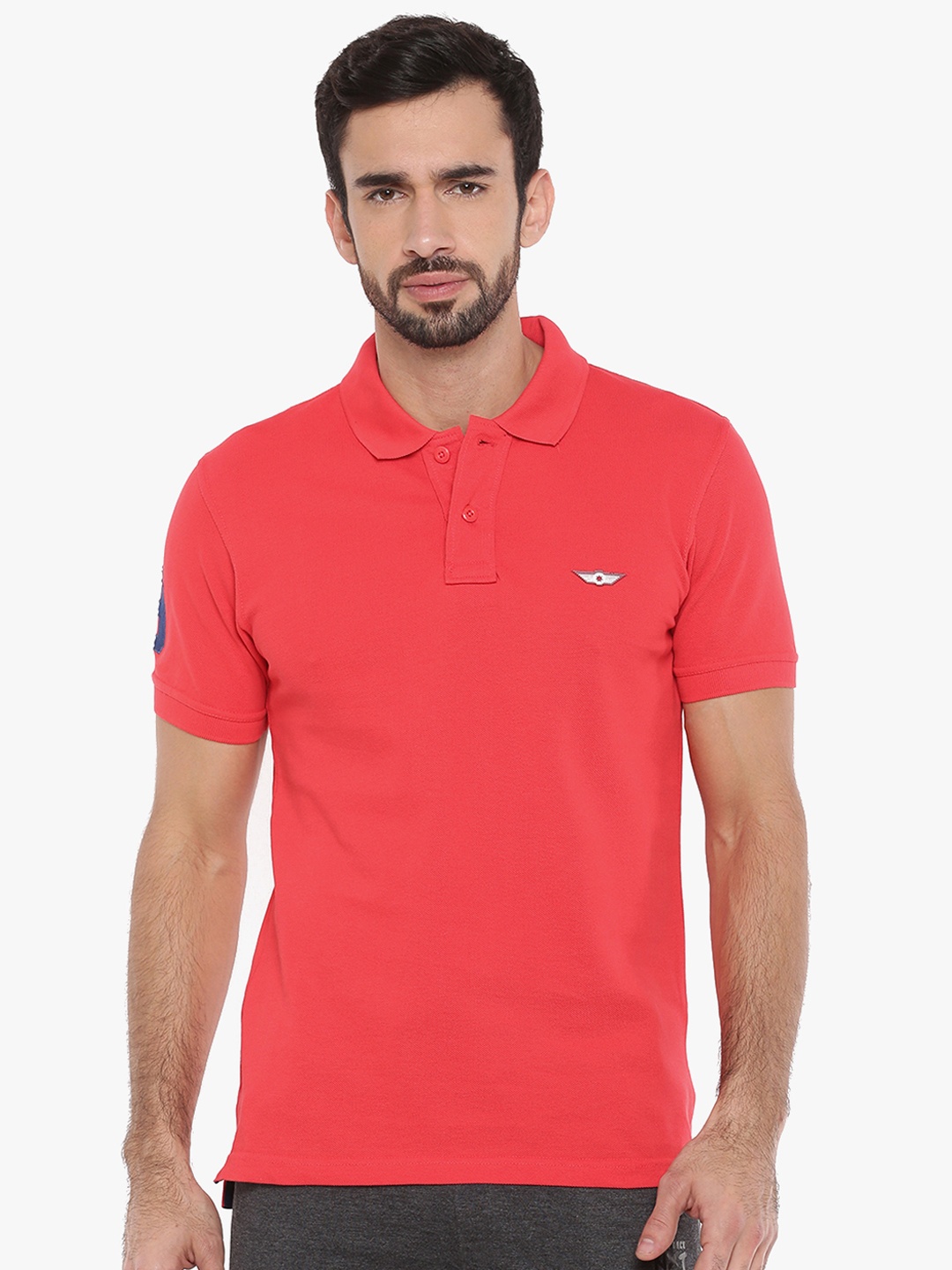 Force NXT Men Red Solid Polo Collar T-shirt