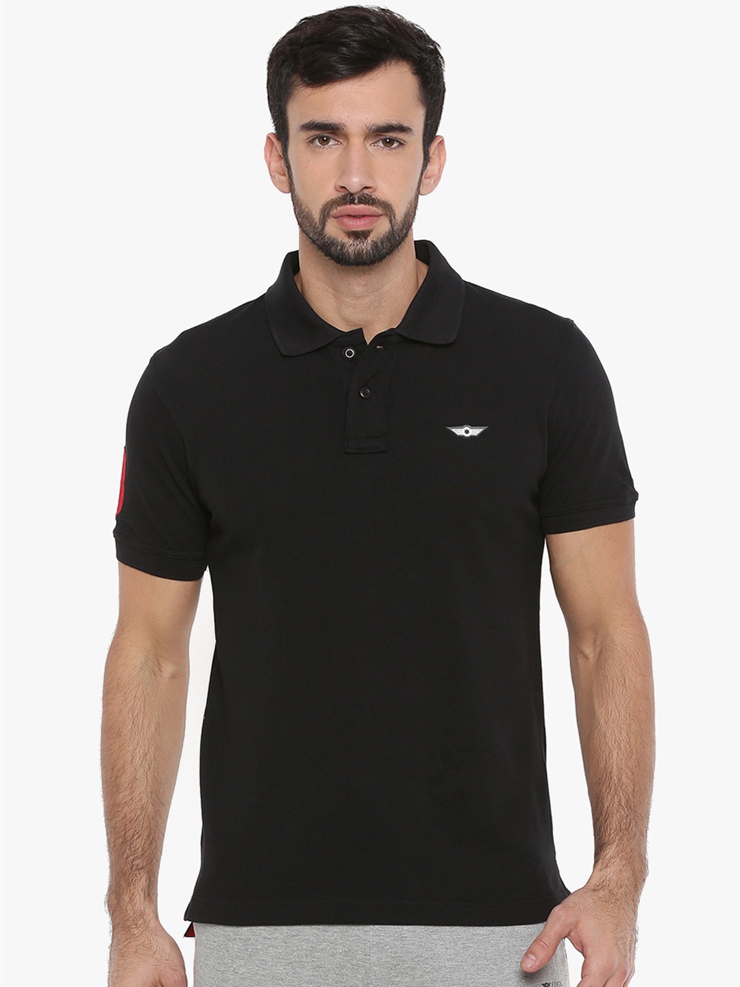 Force NXT Men Black Solid Polo Collar T-shirt