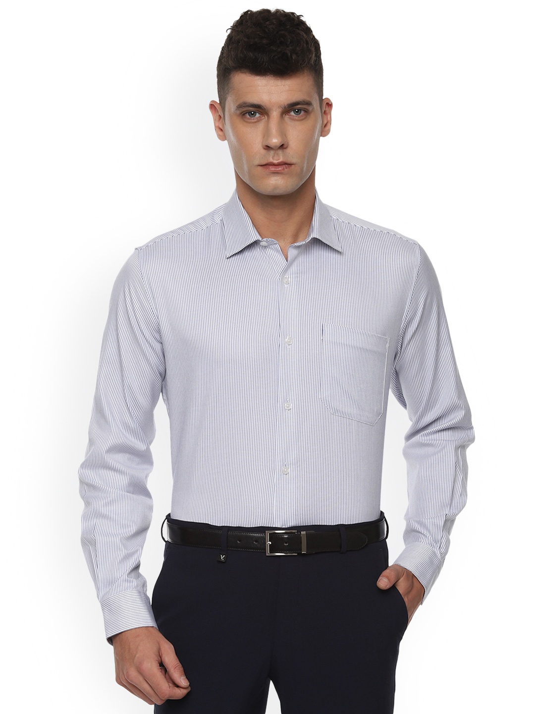 

Louis Philippe Permapress Men Blue Slim Fit Striped Formal Shirt