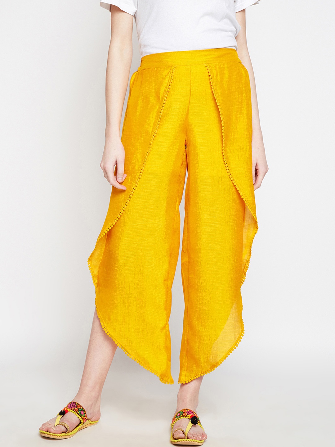 

Be Indi Women Yellow Self Design Flared Palazzos