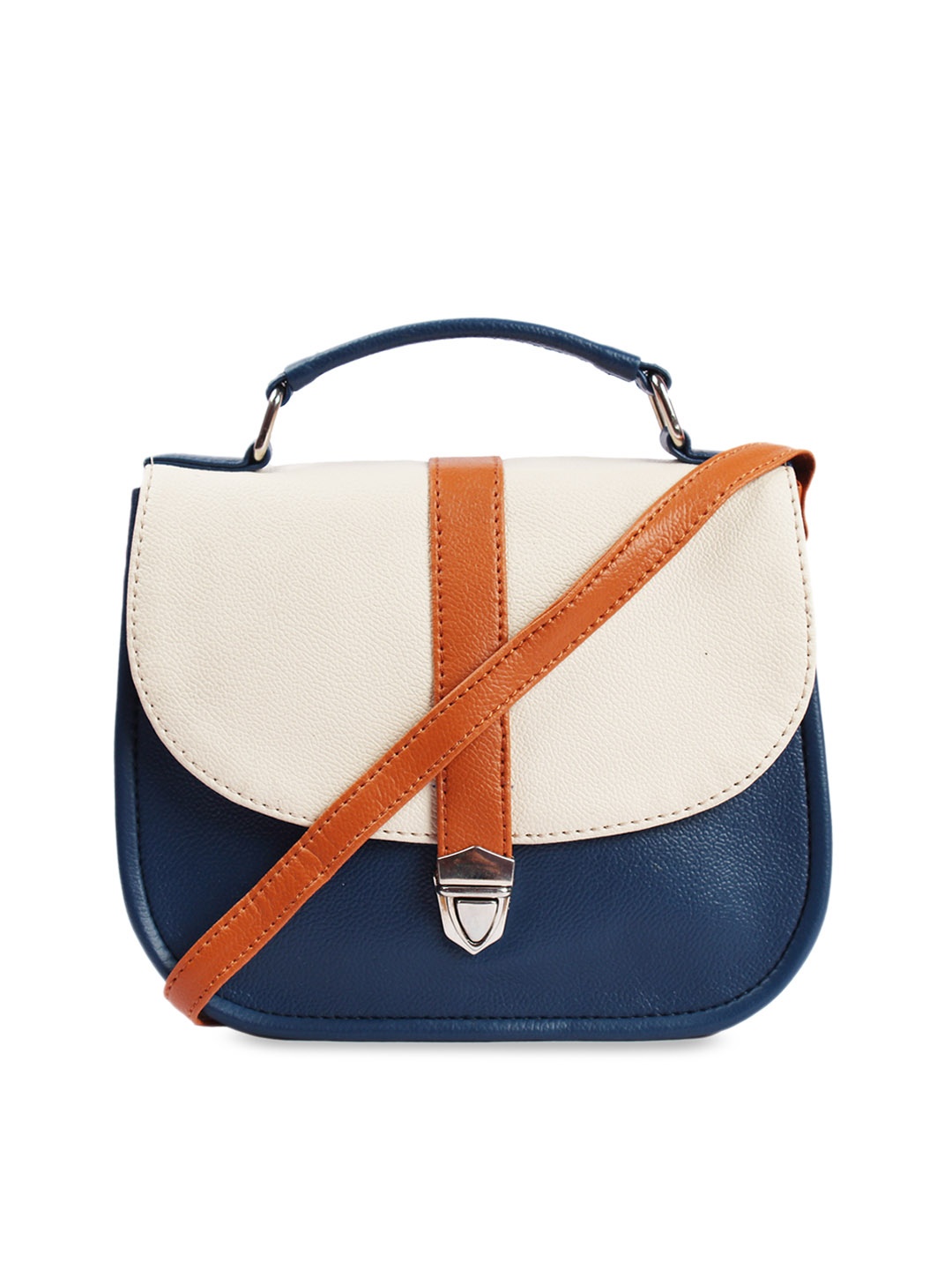 

Bagsy Malone Women Blue & Off-White Colourblocked Satchel Bag