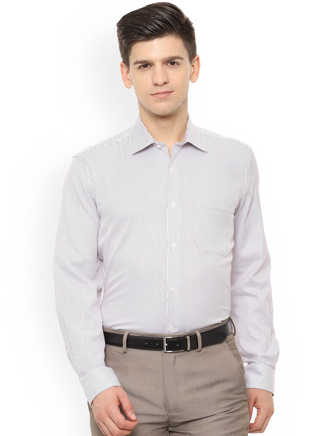 

Louis Philippe Permapress Men White & Red Slim Fit Striped Formal Shirt