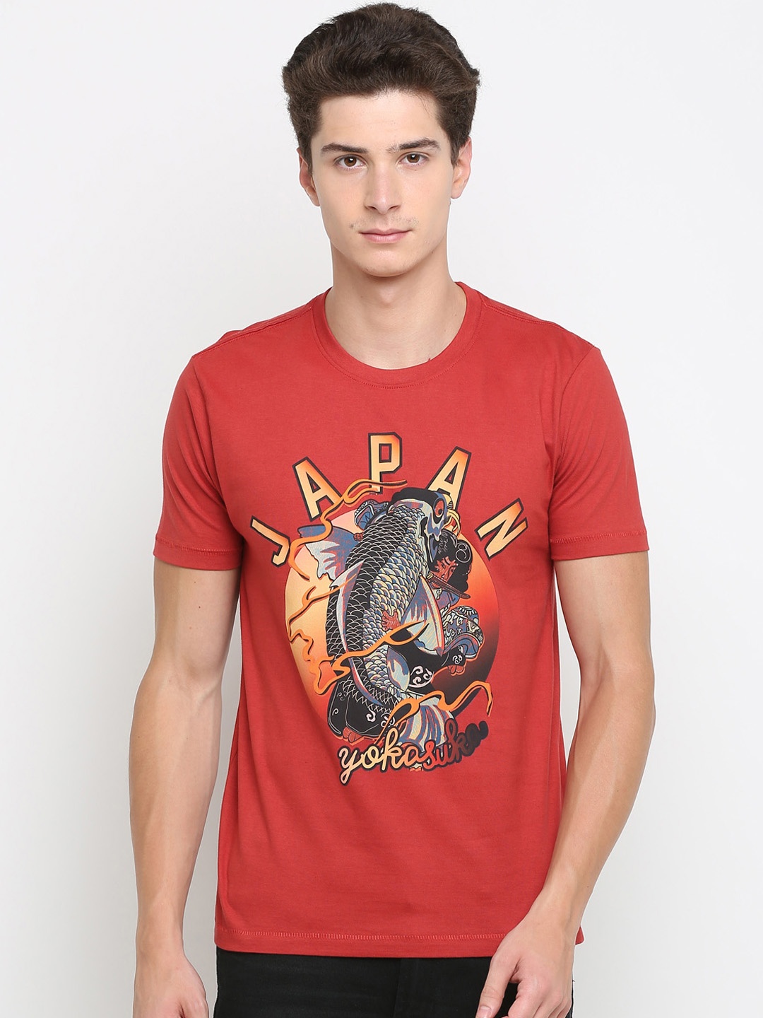

Newport Men Red Printed Round Neck Pure Cotton T-shirt