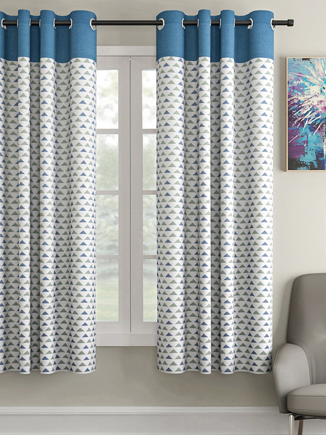 

Soumya White & Blue Single Window Curtain