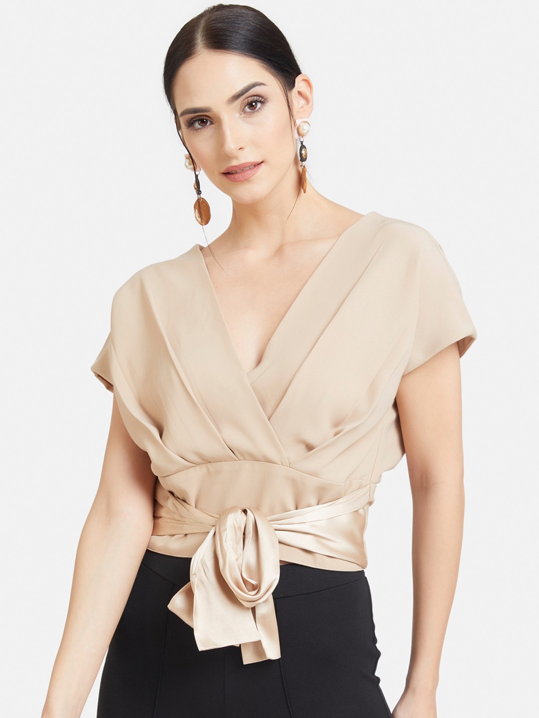 

Kazo Women Beige Solid Cinched Waist Top
