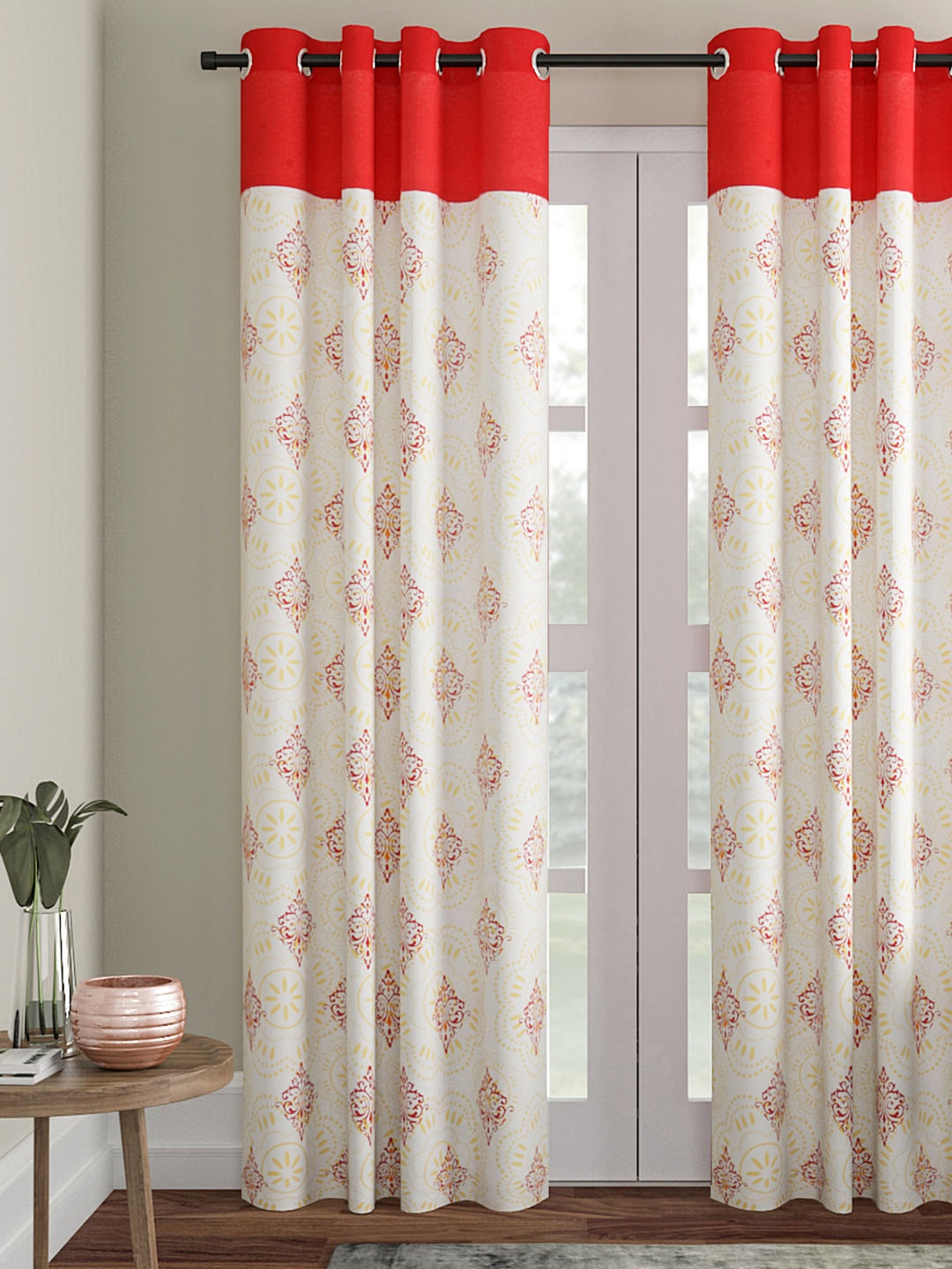 

Soumya White & Red Single Long Door Curtain