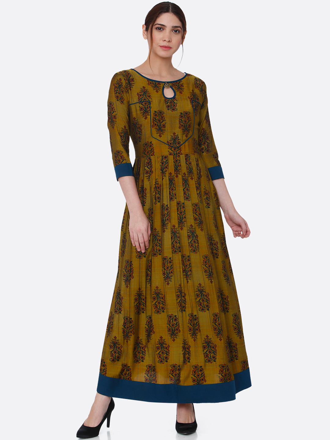 

shiloh Women Olive Green Printed Anarkali Kurta