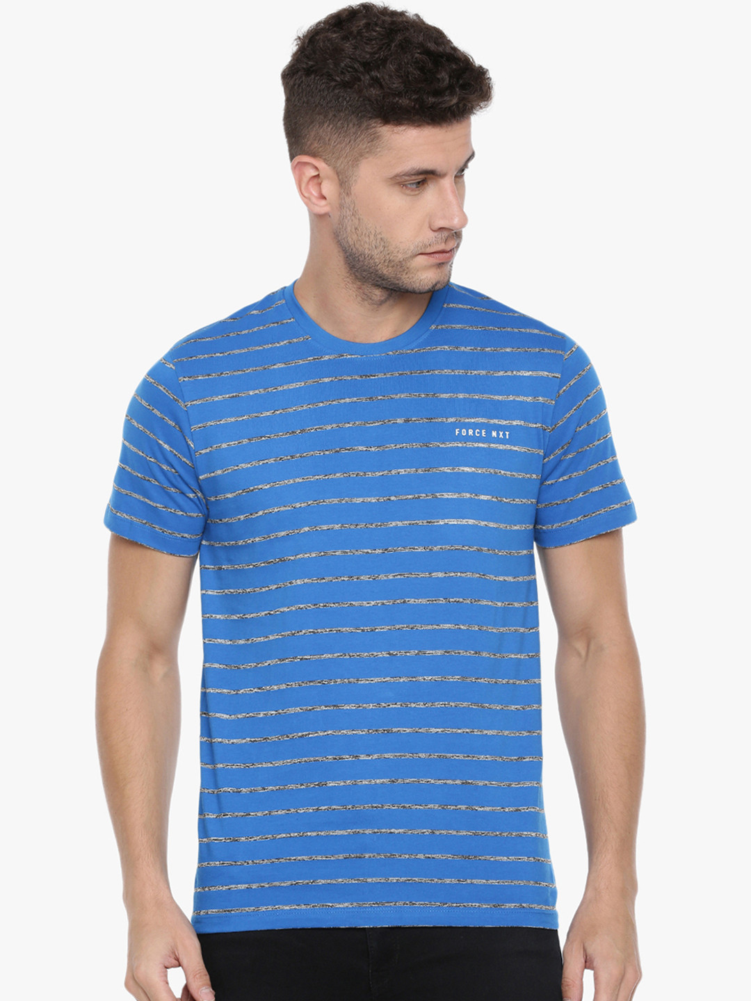 

Force NXT Men Blue & Grey Striped Round Neck T-shirt