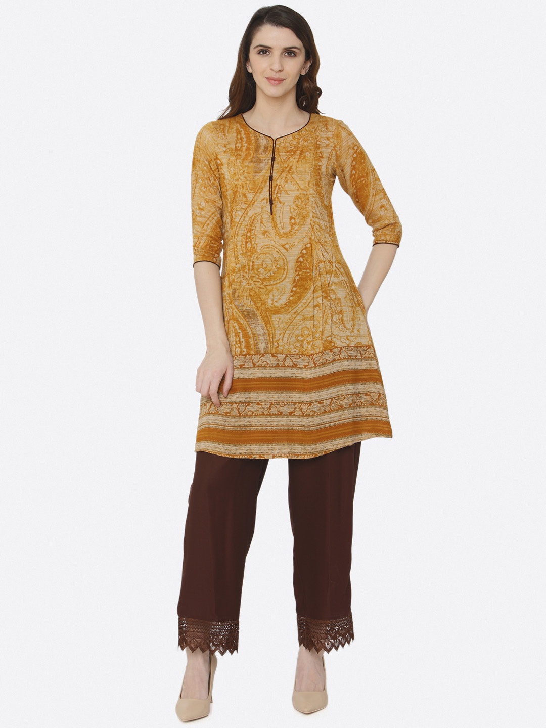 

Shiloh Women Brown Printed A-line Kurti