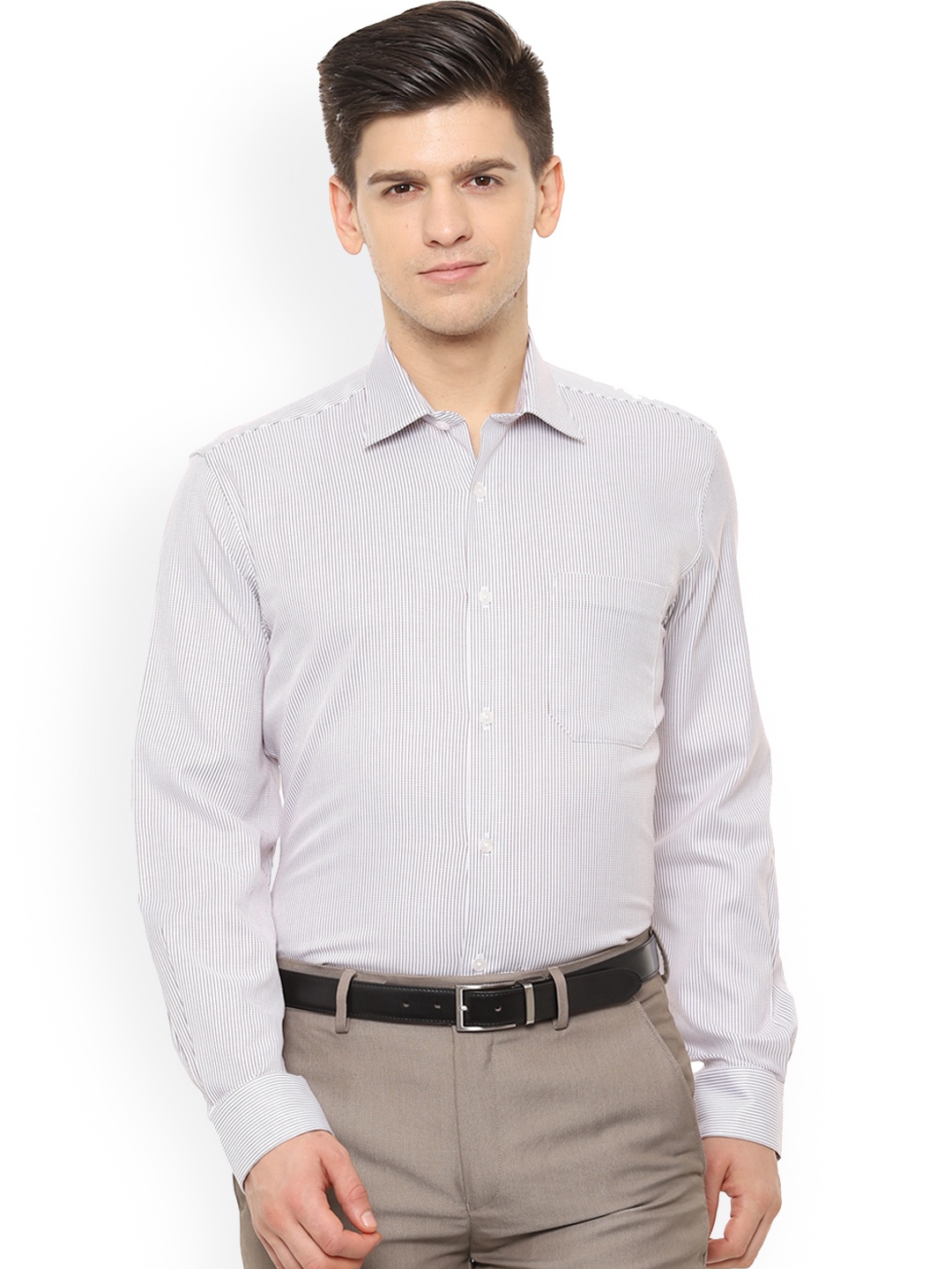 

Louis Philippe Permapress Men White & Red Slim Fit Striped Formal Shirt