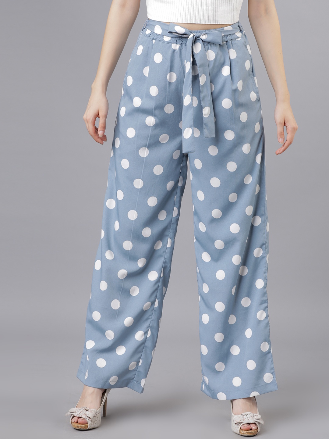 

Tokyo Talkies Women Blue & White Printed Straight Palazzos
