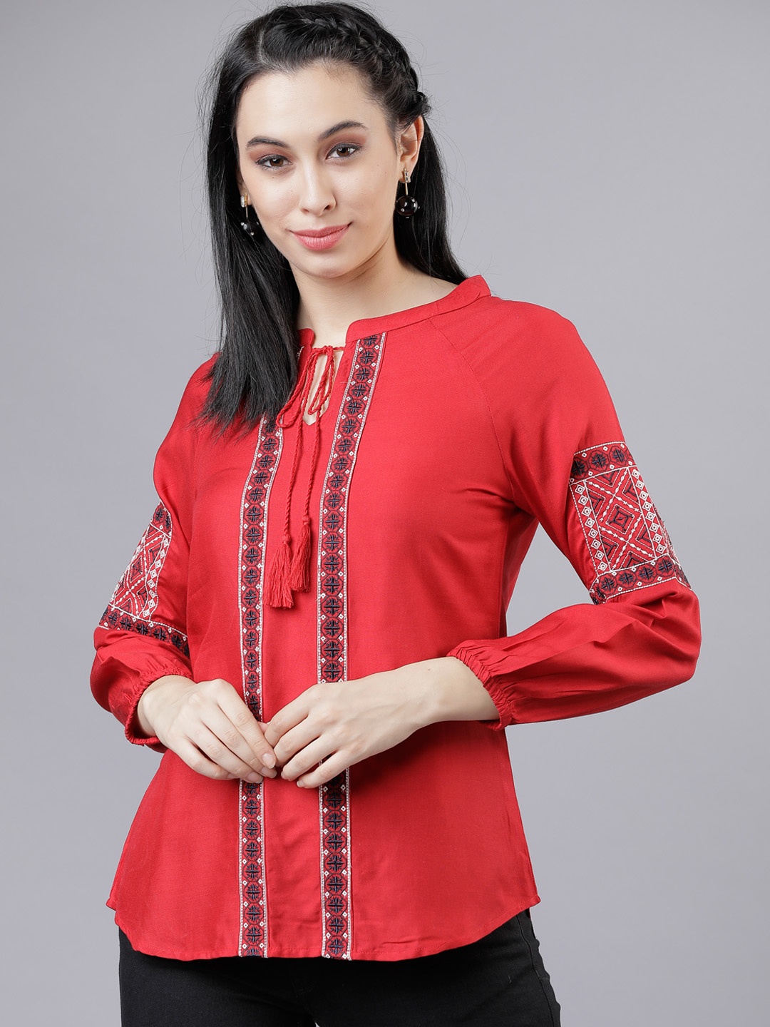 

Vishudh Women Red Printed A-Line Top