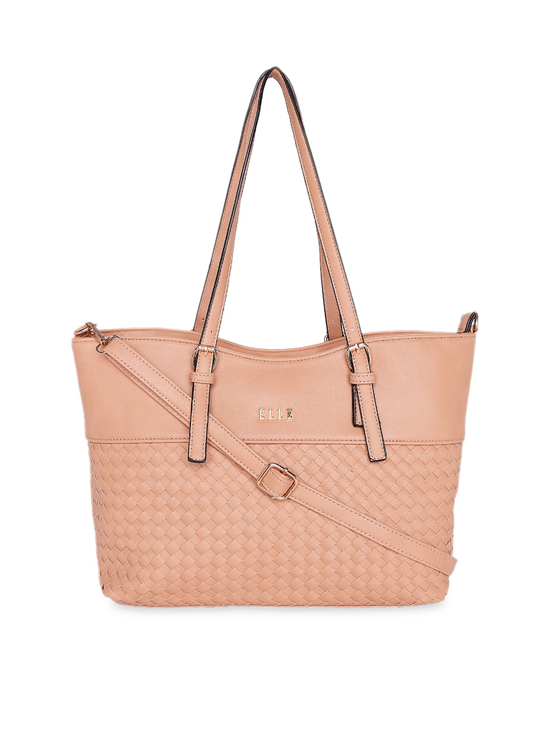 

ELLE Peach-Coloured Textured Shoulder Bag