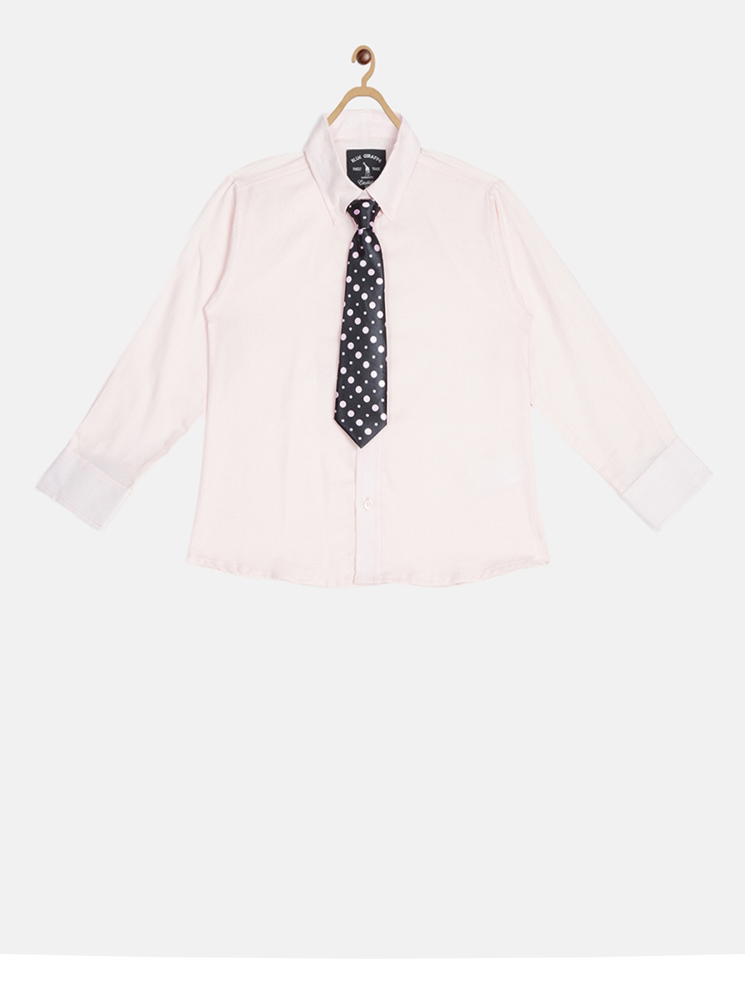 Blue Giraffe Boys Pink Regular Fit Solid Casual Shirt With Tie