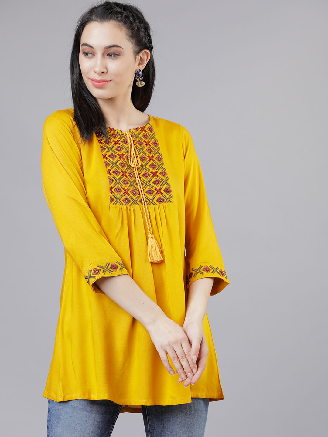

Vishudh Women Mustard Yellow Embroidered Top