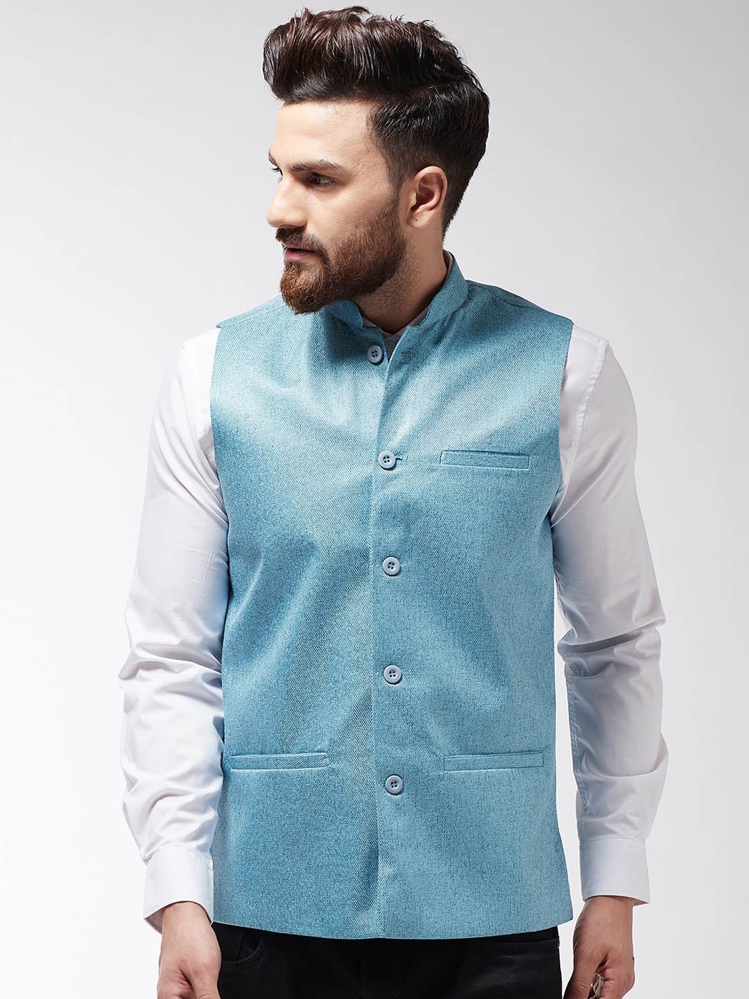 

SOJANYA Men Blue Solid Nehru Jacket
