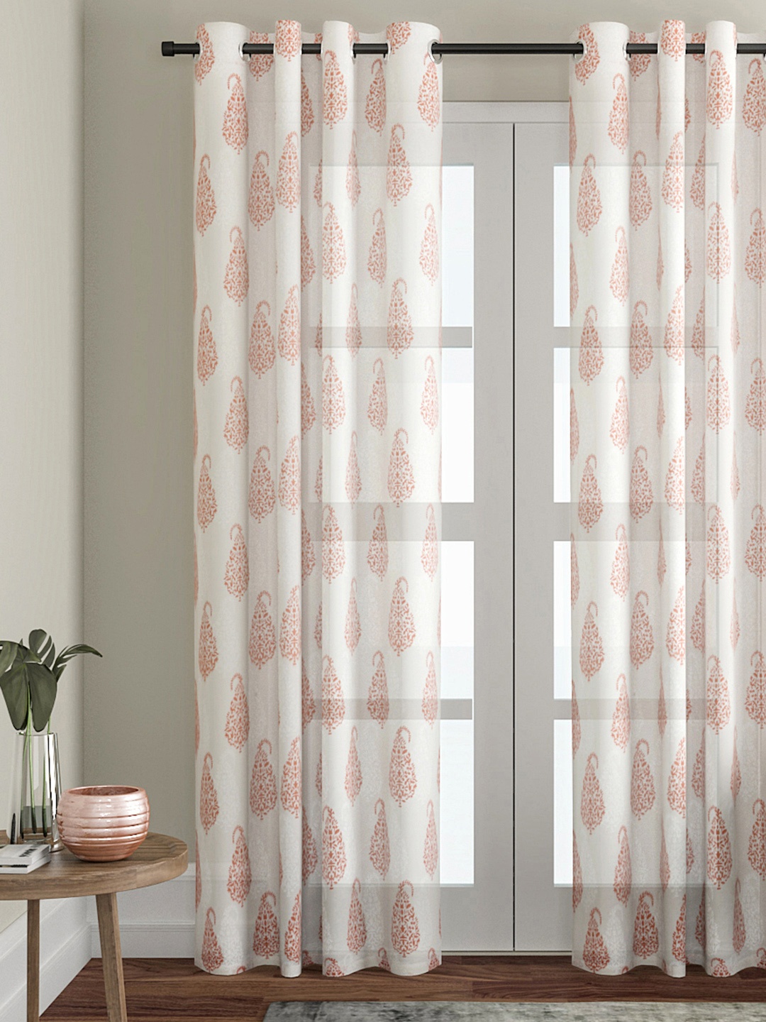 

Soumya White & Orange Single Long Door Curtain