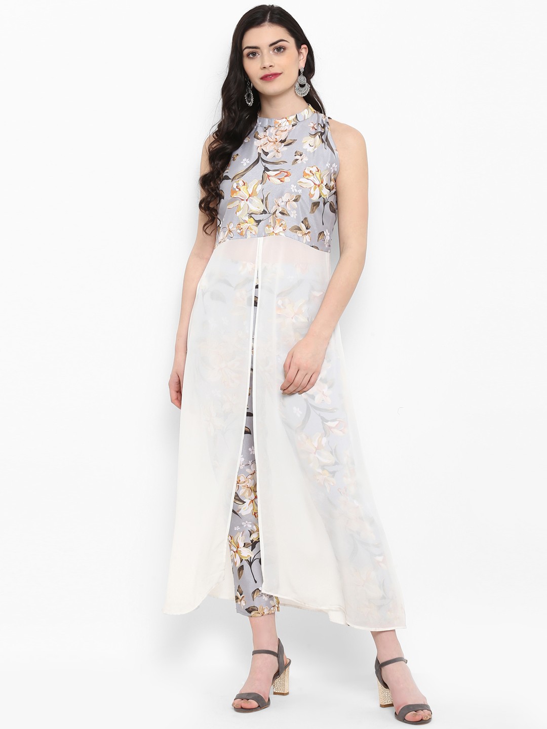 

ZIYAA Women Grey Printed Kurta with Trousers