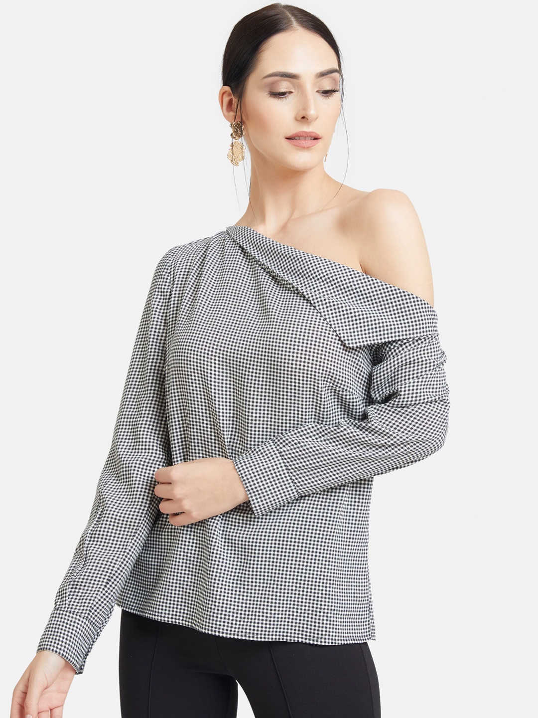 

Kazo Women Black & White Checked Top