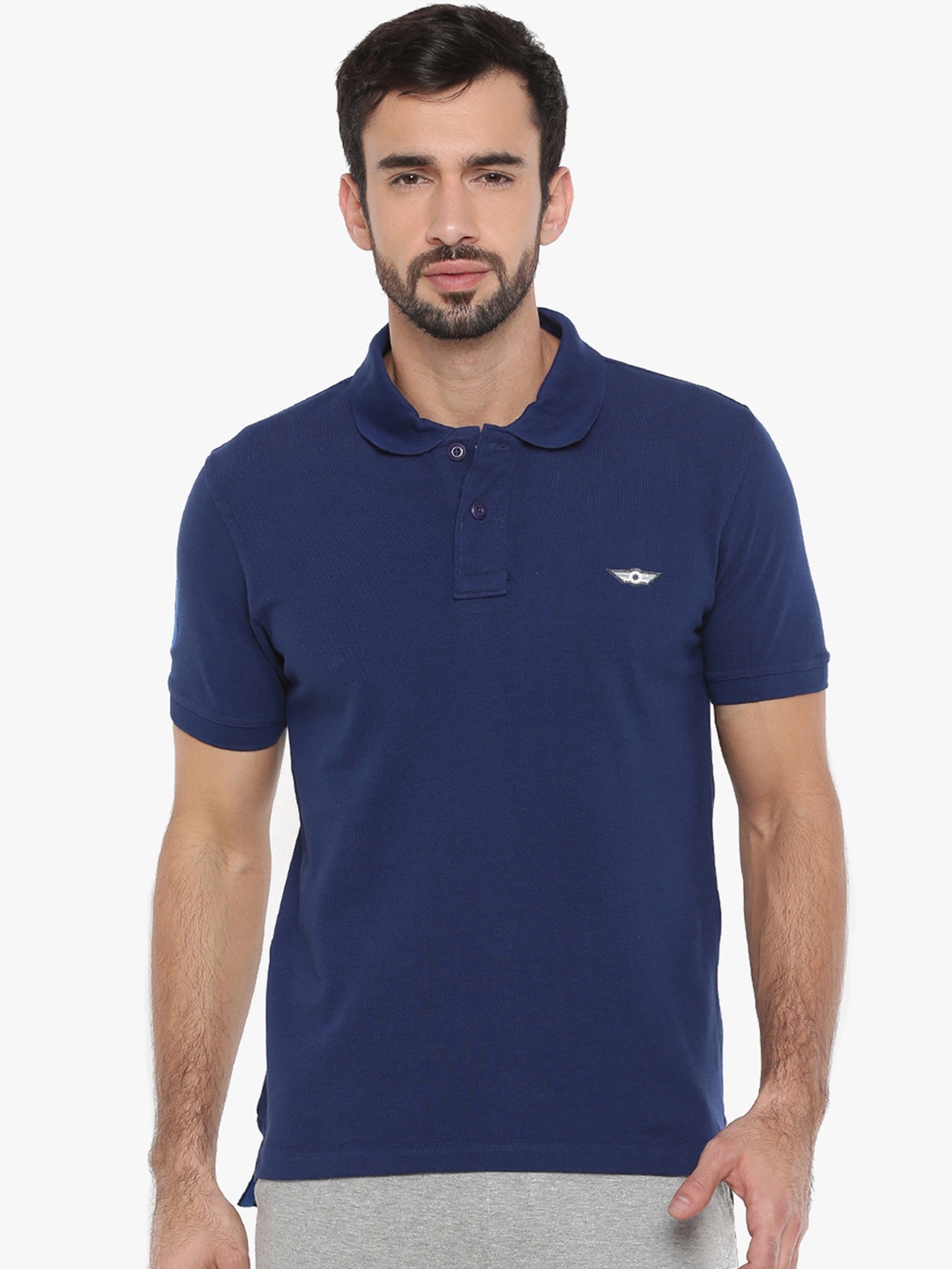 

Force NXT Men Navy Blue Solid Polo Collar T-shirt