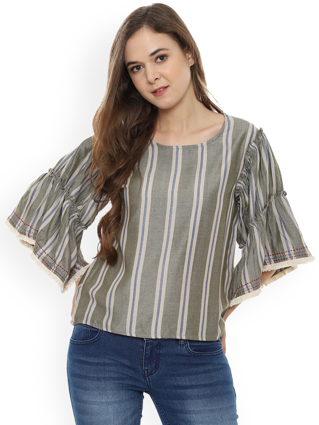

People Women Olive Green Striped Top
