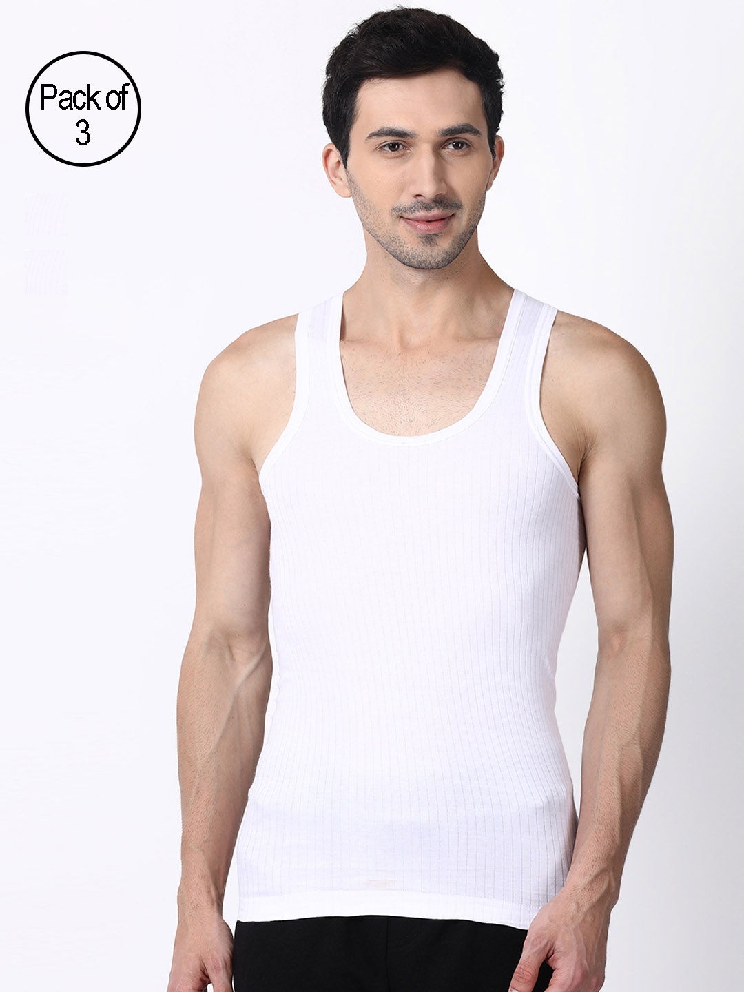 

DIXCY SCOTT Men Pack of 3 Solid Inerwear Vests K1-PR6431VS, White