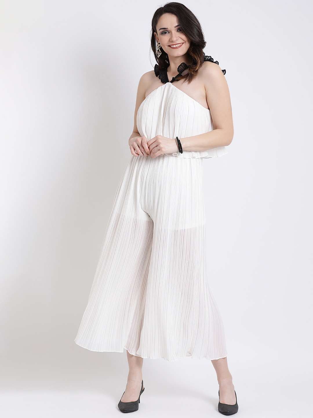 

Kazo White Solid Culotte Jumpsuit